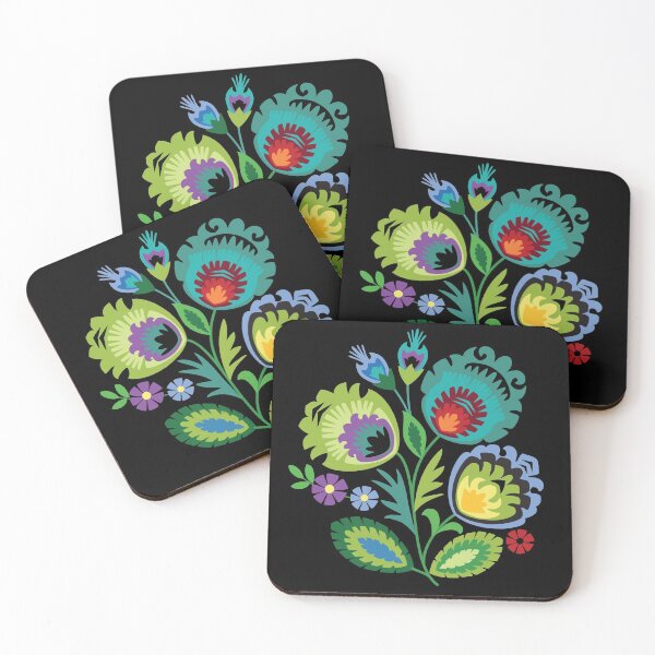 Item preview, Polish Folk Flowers Green on Black designed and sold by Barbara Pixton.