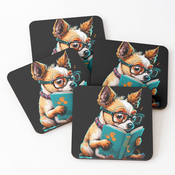Item preview, Dog with glasses reading a book designed and sold by flowinglobe.