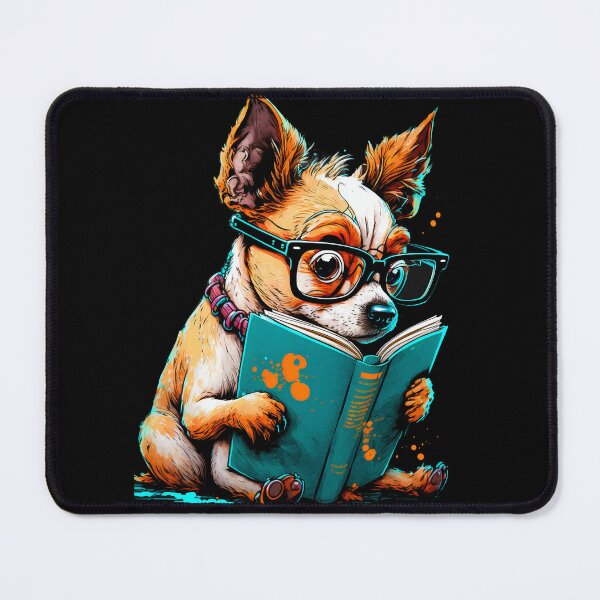 Item preview, Dog with glasses reading a book designed and sold by flowinglobe.
