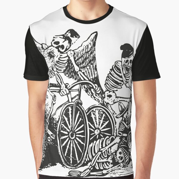 Calavera Cyclists | Day of the Dead | Dia de los Muertos | Skulls and Skeletons | Vintage Skeletons | Black and White |  Graphic T-Shirt