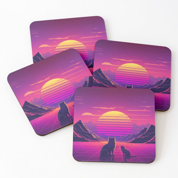 Item preview, a cat and a dog, 80s retro sunset, animal lovers, Art deco house - designed and sold by CreativeHabbit.