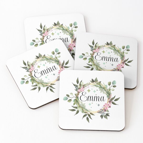Aperçu de l'œuvre EMMA personnalisé nom anniversaire étiquette nom de famille EMMA fille nom personnalisé prénom nom de famille aquarelle florale créée et vendue par HalloweenGift.
