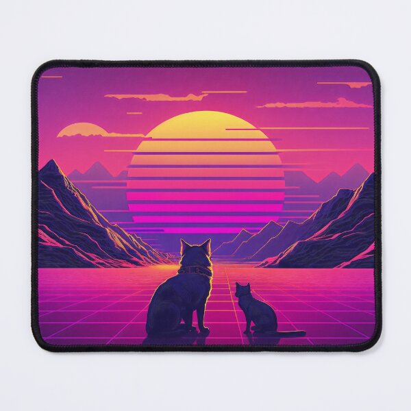 Item preview, a cat and a dog, 80s retro sunset, animal lovers, Art deco house - designed and sold by CreativeHabbit.