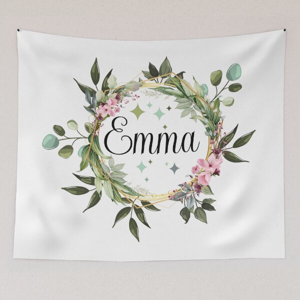 Item preview, EMMA Personalized Name Birthday Tag Family Name EMMA Girl Custom Name First Name Last Name Floral Watercolor designed and sold by HalloweenGift.