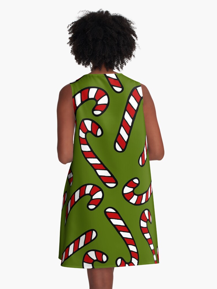 Thumbnail 3 of 4, A-Line Dress, Candy Cane Pattern designed and sold by evannave.