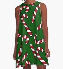 Candy Cane Pattern Dark Green A-Line Dress