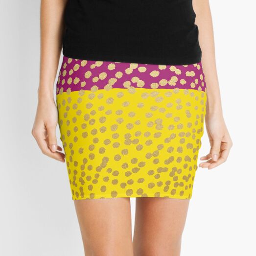 Yellow and Aubergine Gold Dot Spot Pattern Mini Skirt