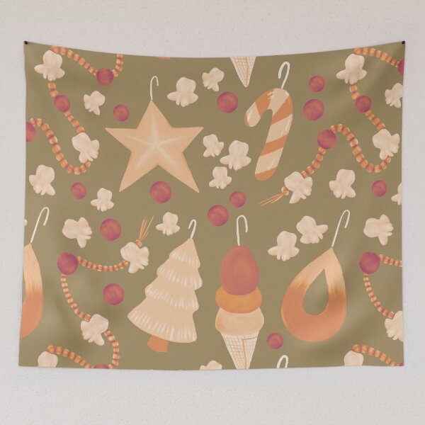 Item preview, Sunset Christmas ornaments with popcorn on gray designed and sold by katerosestudios.