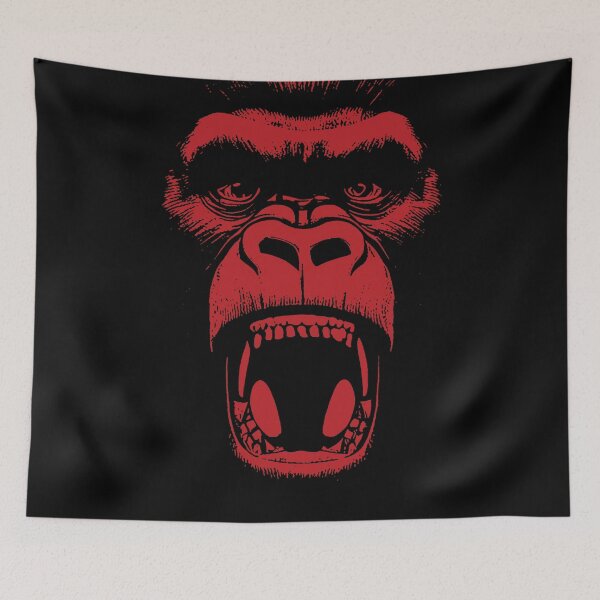 Item preview, Angry Gorilla Yelling Silverback Gorilla with Mouth Wide Open showing Teeth Red Version designed and sold by pelagio.