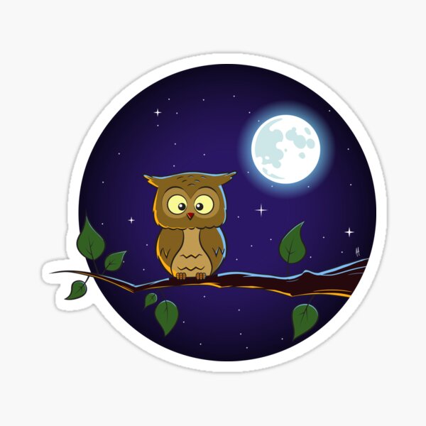 Cartoon Night Owl in the Moonlight Sticker