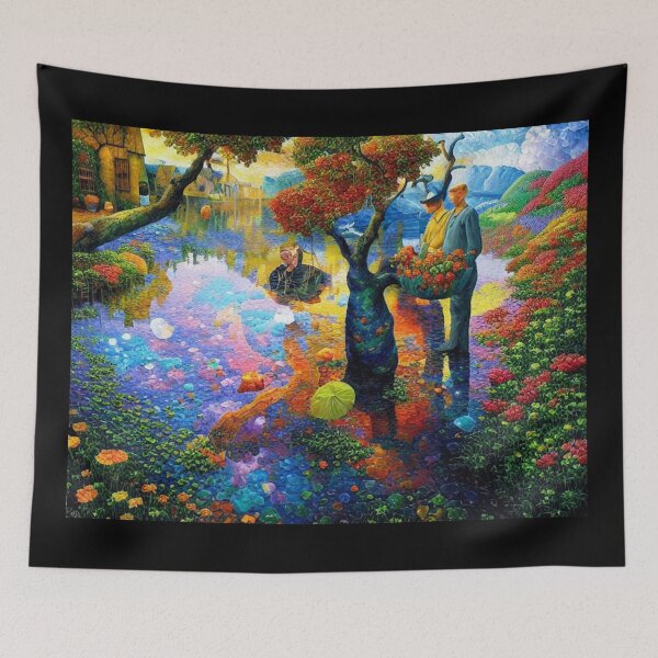 Item preview, High Colour Fantasy Landscape with Two Men and Trees by a Lake designed and sold by KALEIDOSCOPE UK.