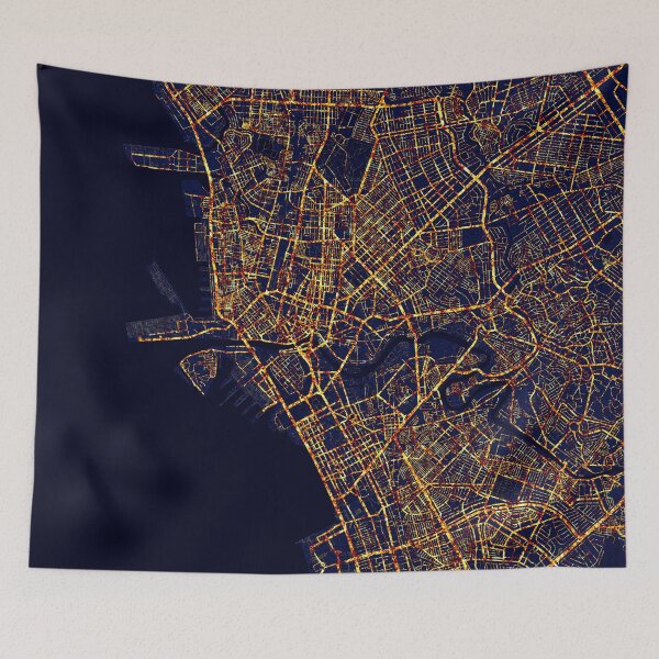 Aperçu de l'œuvre Manille, Philippines Carte - Ville la nuit créée et vendue par deMAP.