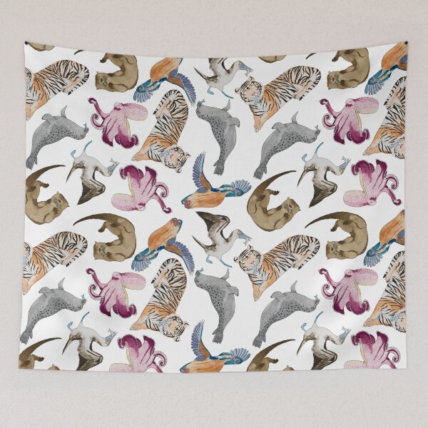 Item preview, Fish Feeding Frenzy Loose Pattern White designed and sold by Nicky Rollings.
