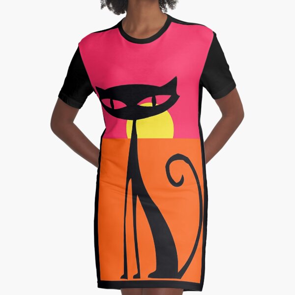 Pop Art Cat Graphic T-Shirt Dress