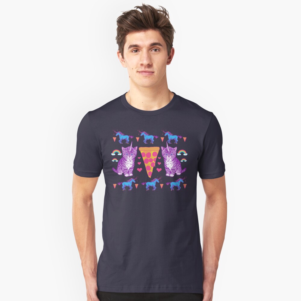 Kittycorn Pizza-Regenbogen Slim Fit T-Shirt