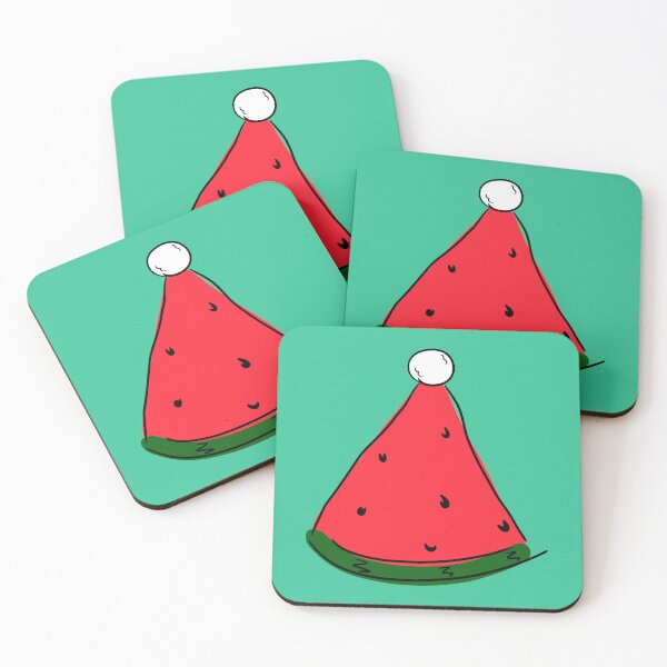 Item preview, Hot Summer Australian Christmas Watermelon Santa Hat Abstract with Green Background- designed and sold by Karen Ekdahl.