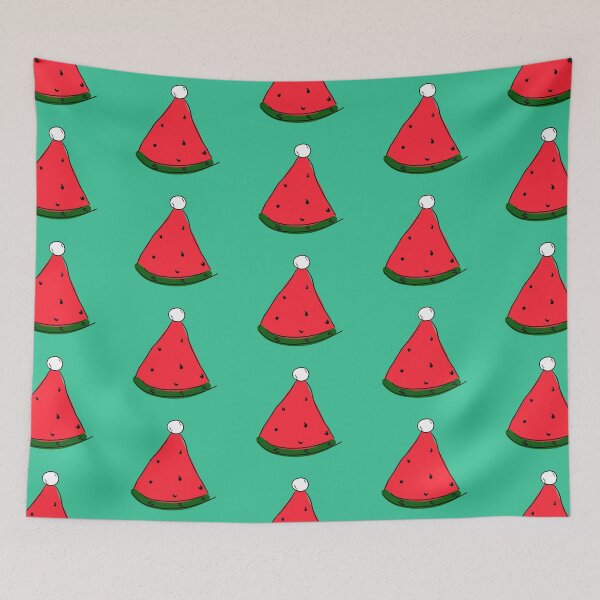 Item preview, Hot Summer Australian Christmas Watermelon Santa Hat Abstract with Green Background- designed and sold by Karen Ekdahl.