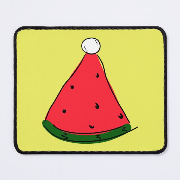 Item preview, Hot Summer Australian Christmas Watermelon Santa Hat Abstract with Yellow Background- designed and sold by Karen Ekdahl.