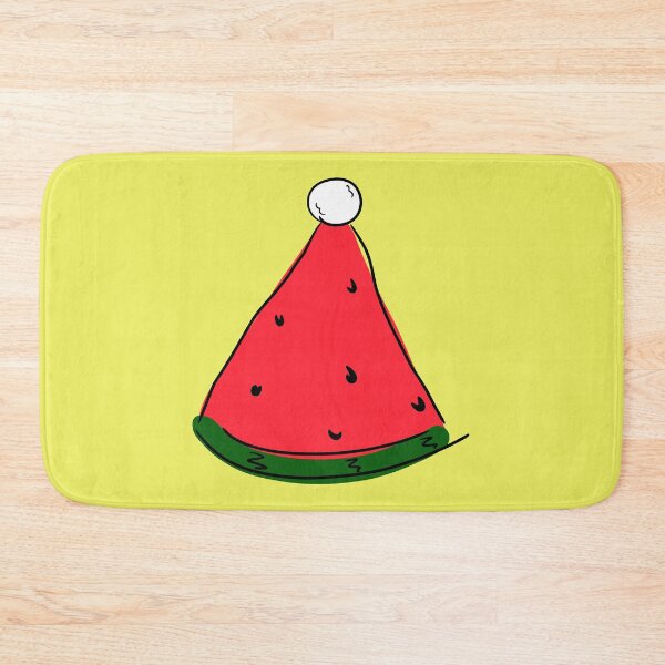 Item preview, Hot Summer Australian Christmas Watermelon Santa Hat Abstract with Yellow Background- designed and sold by Karen Ekdahl.
