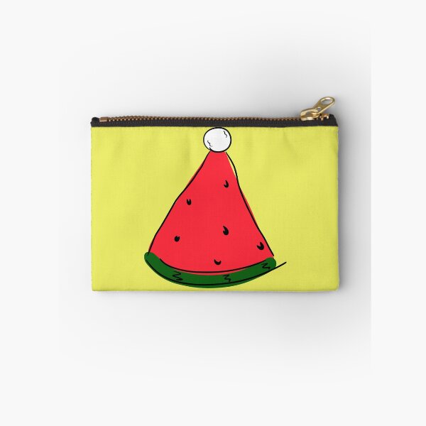 Item preview, Hot Summer Australian Christmas Watermelon Santa Hat Abstract with Yellow Background- designed and sold by Karen Ekdahl.
