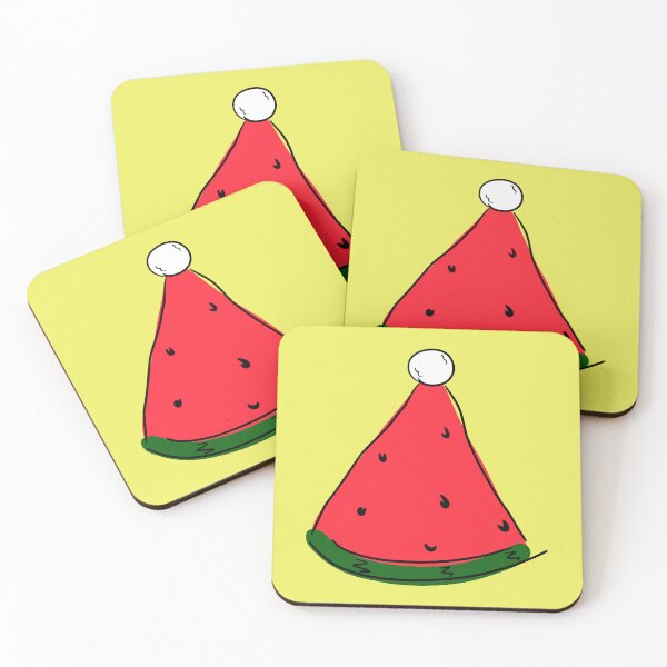 Item preview, Hot Summer Australian Christmas Watermelon Santa Hat Abstract with Yellow Background- designed and sold by Karen Ekdahl.