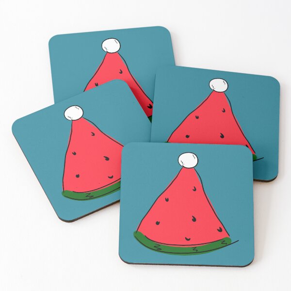 Item preview, Hot Summer Australian Christmas Watermelon Santa Hat Abstract with Blue Background- designed and sold by Karen Ekdahl.