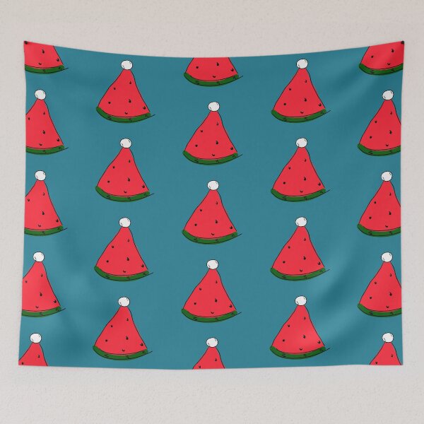 Item preview, Hot Summer Australian Christmas Watermelon Santa Hat Abstract with Blue Background- designed and sold by Karen Ekdahl.