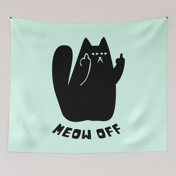 Item preview, Black Cat pointing middle finger and says meow off designed and sold by Yulacreative.