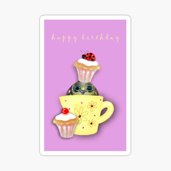 Happy Birthday Bird in a Teacup Sticker