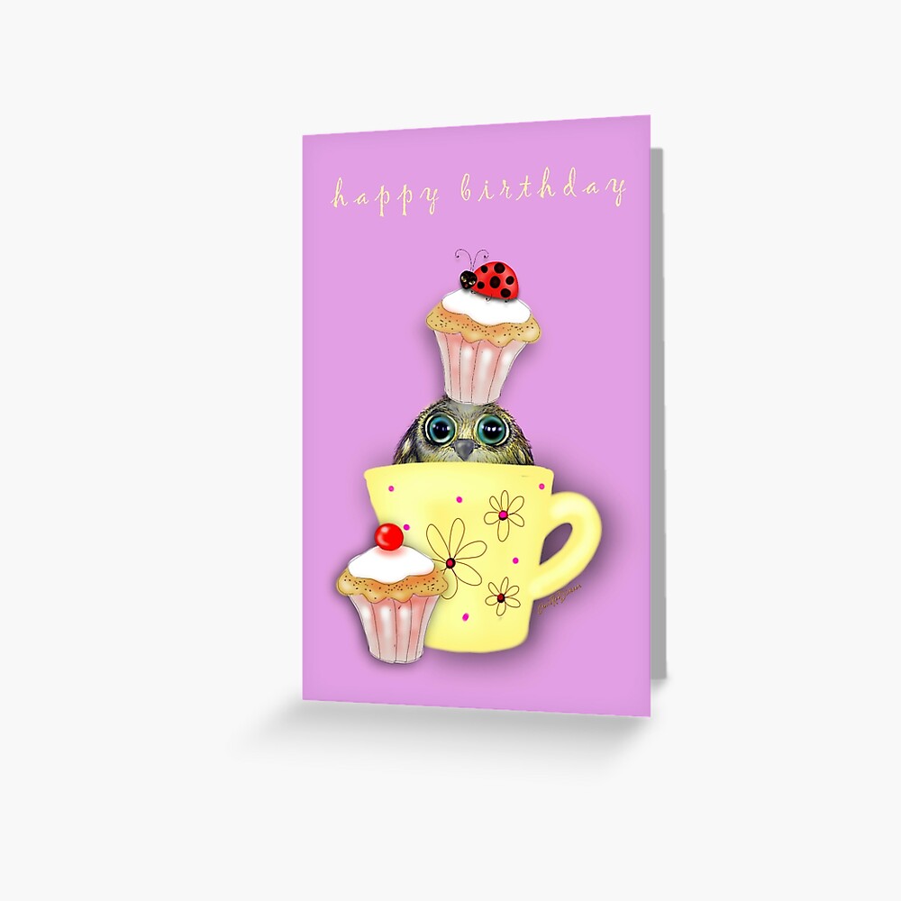Happy Birthday Bird in a Teacup Greeting Card