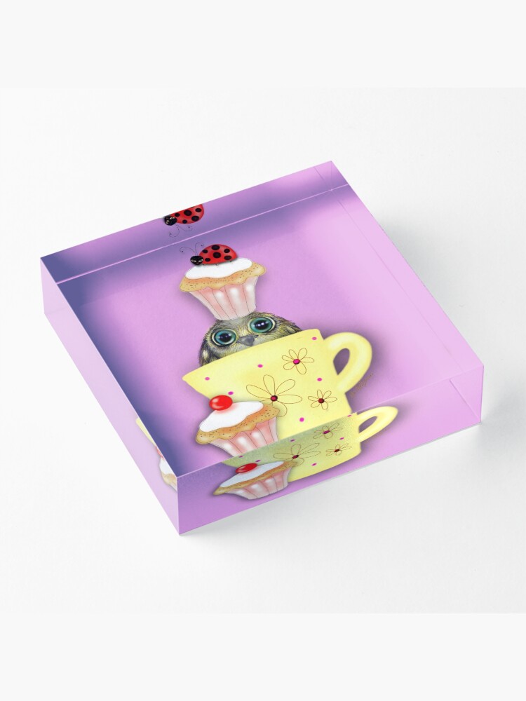 Alternate view of Happy Birthday Bird in a Teacup Acrylic Block