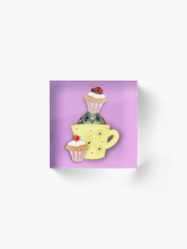 Alternate view of Happy Birthday Bird in a Teacup Acrylic Block