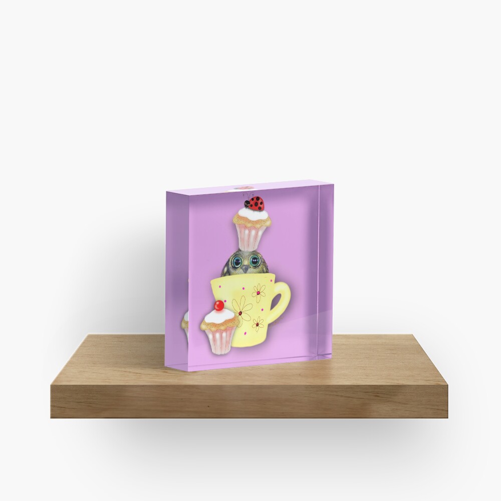 Happy Birthday Bird in a Teacup Acrylic Block