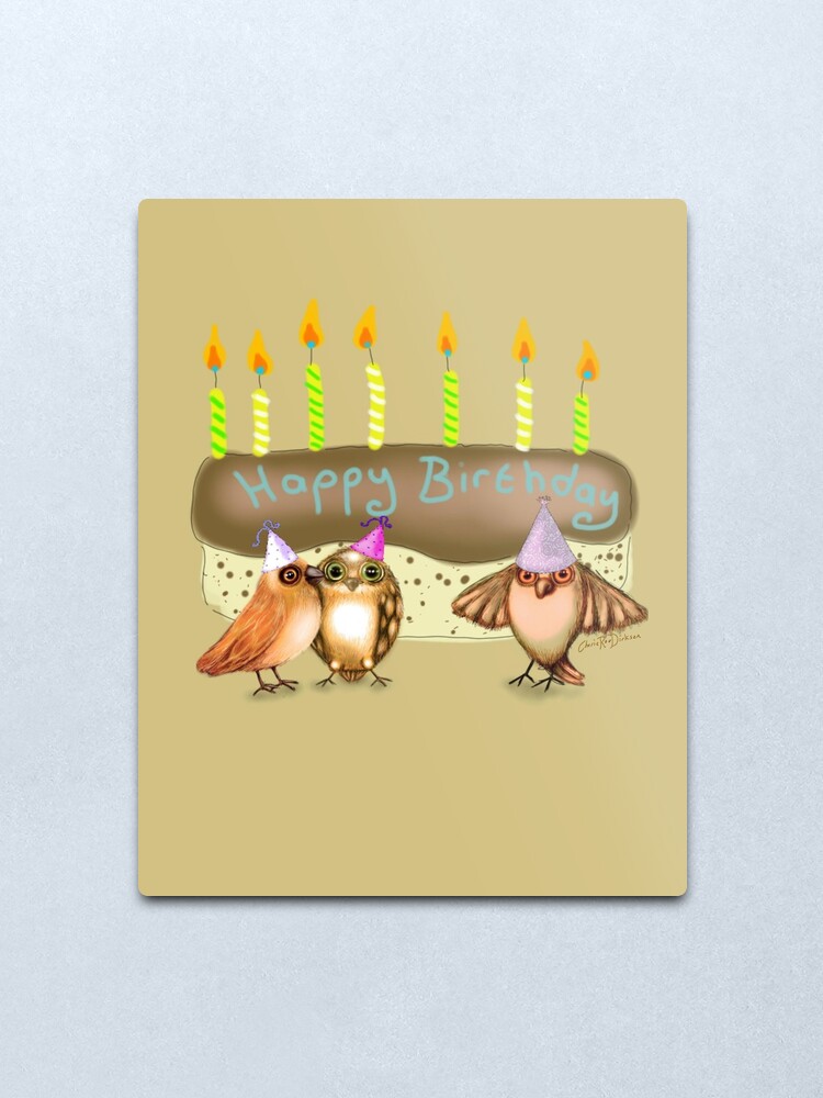 Impression Metallique Joyeux Anniversaire Oiseaux Avec Gateau Par Cheriedirksen Redbubble