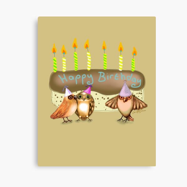 Happy Birthday Birds with Cake Canvas Print