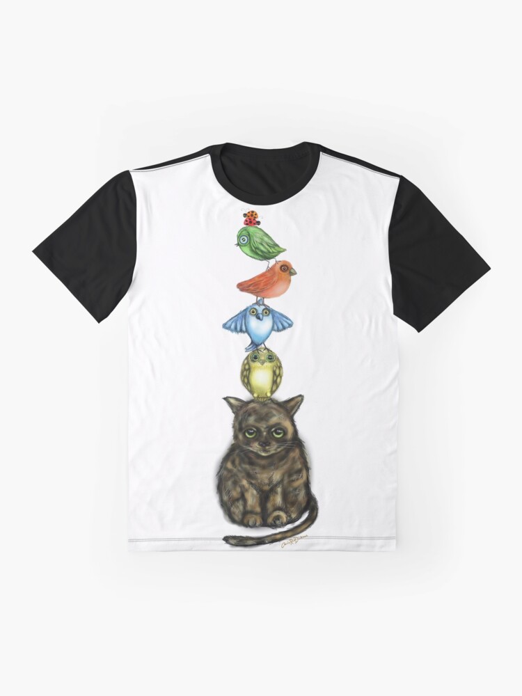 Alternate view of Balancing Act with Birds and a Cat Graphic T-Shirt