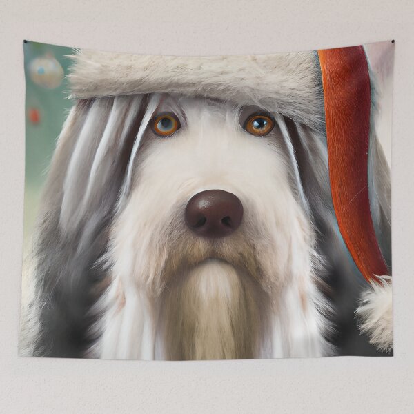 Item preview, Christmas Bearded Collie Wearing A Santa Hat designed and sold by ZenEverAI.