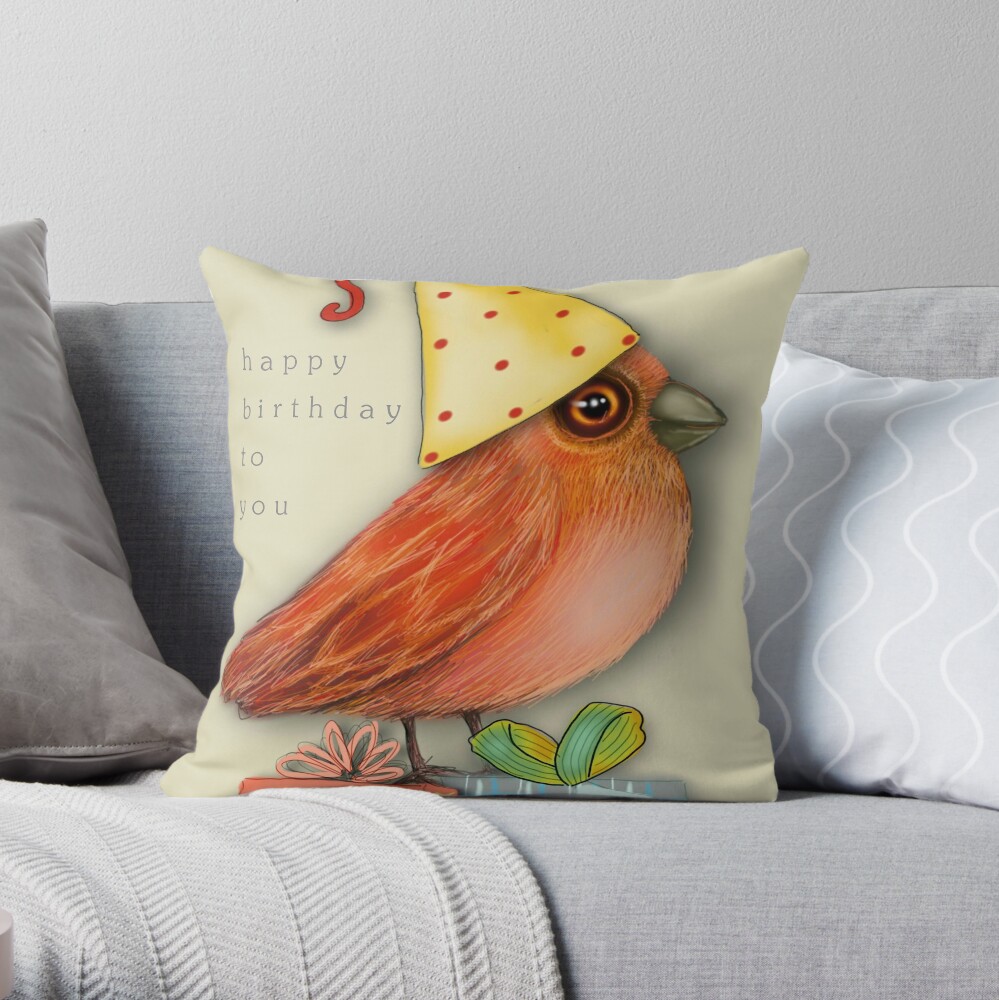 Birthday Bird Throw Pillow