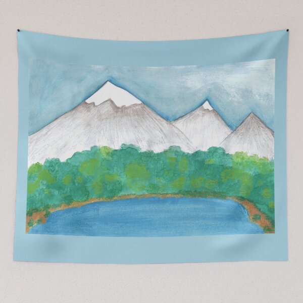 Item preview, Mountains with icy top forest and a lake designed and sold by JuliasArtWorld.