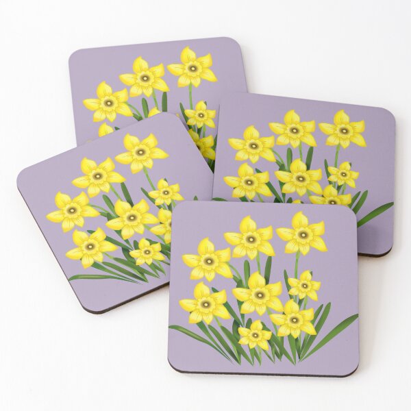 Item preview, Yellow Daffodil Flowers with Light Purple background- Floral designed and sold by Karen Ekdahl.