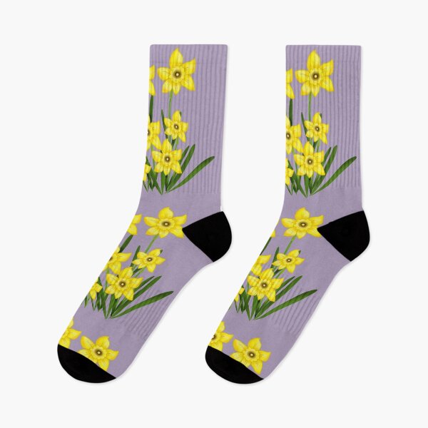 Item preview, Yellow Daffodil Flowers with Light Purple background- Floral designed and sold by Karen Ekdahl.