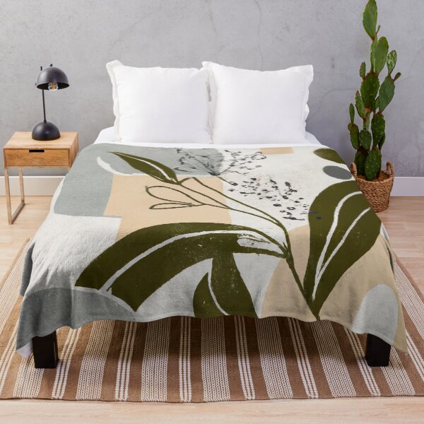 Artikelvorschau, Modern Abstract Art Plant - New Boho Art - Cream, Olive Green and Warm Grey entworfen und verkauft von Inomaly Art.