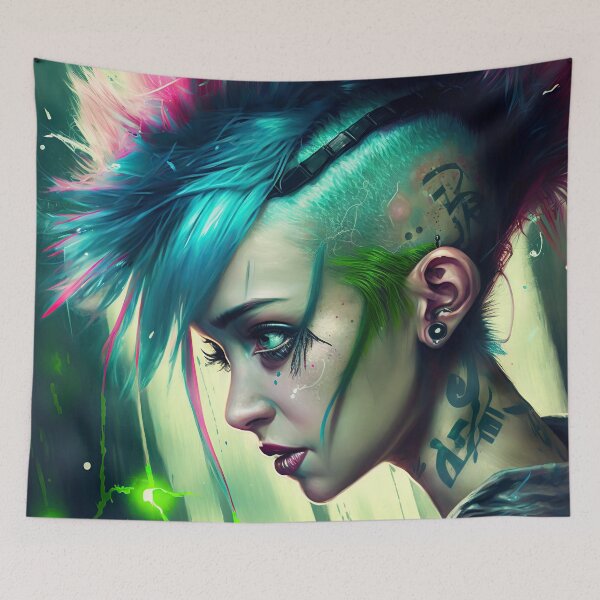 Item preview, Punk girl 2077 green background designed and sold by IA-Power.