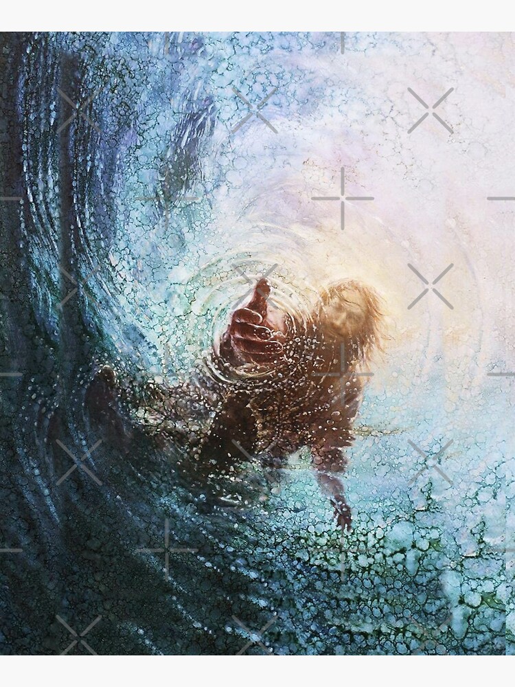 “Jesus The Hand Of God Painting Jesus Reaching Into Water " Sticker for