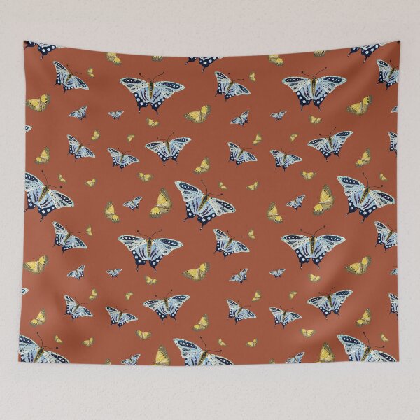 Item preview, Butterfly yellow blue a watercolor pattern brown designed and sold by Yana Mustafina | Boho Soulful Designs.