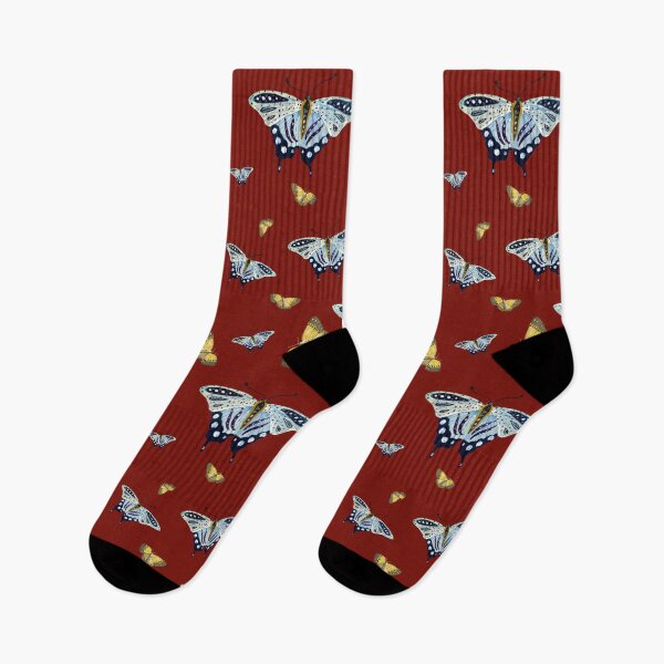 Item preview, Butterfly yellow blue a watercolor pattern red designed and sold by Yana Mustafina | Boho Soulful Designs.