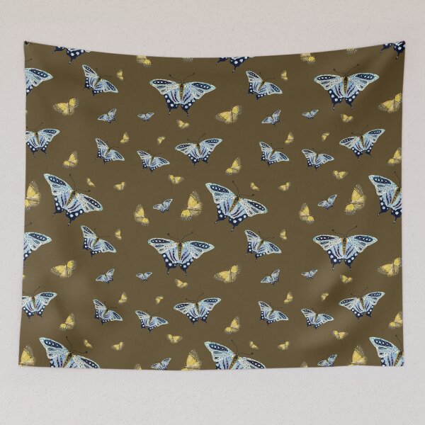 Item preview, Butterfly yellow blue a watercolor pattern green designed and sold by Yana Mustafina | Boho Soulful Designs.