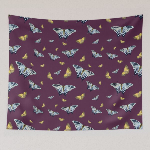 Item preview, Butterfly yellow blue a watercolor pattern violet designed and sold by Yana Mustafina | Boho Soulful Designs.