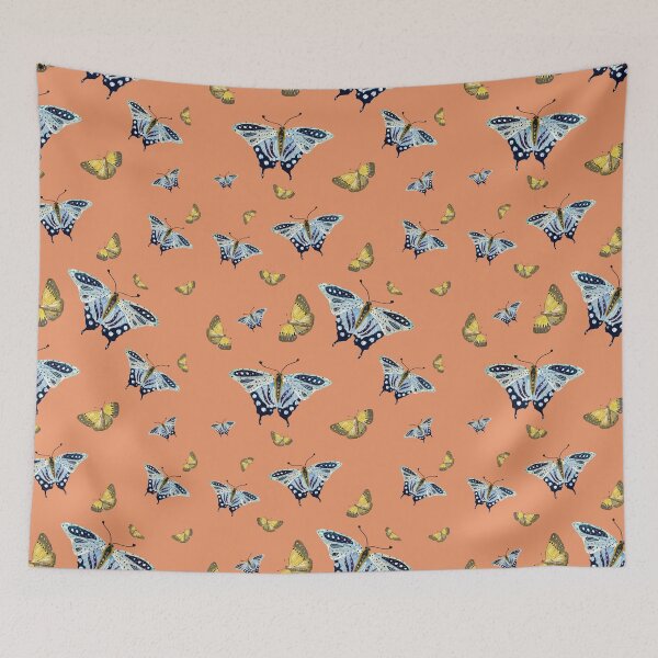 Item preview, Butterfly yellow blue a watercolor pattern orange designed and sold by Yana Mustafina | Boho Soulful Designs.