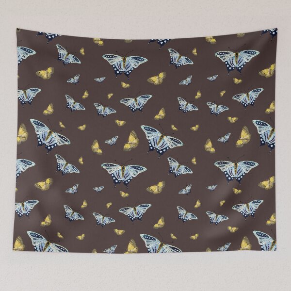 Item preview, Butterfly yellow blue a watercolor pattern dark plum designed and sold by Yana Mustafina | Boho Soulful Designs.